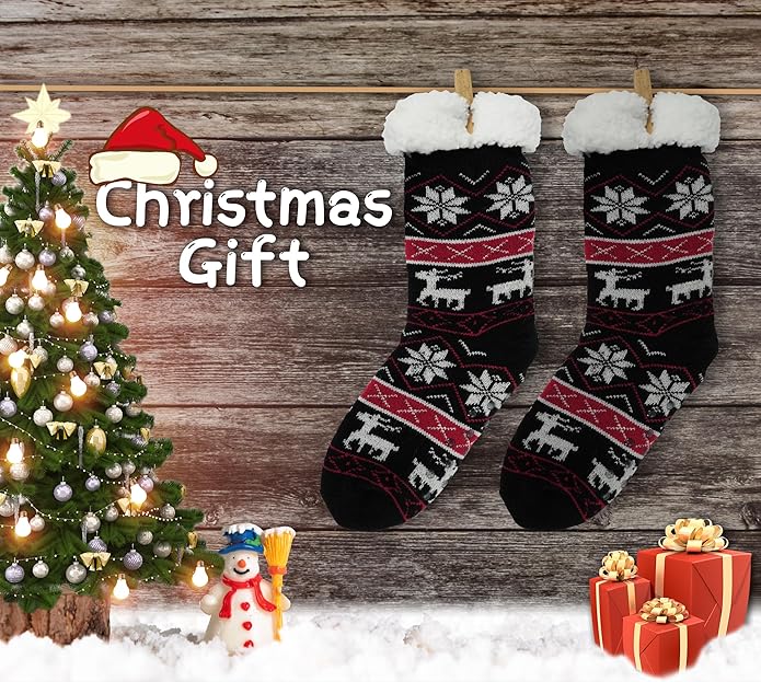BenSorts Women Winter Thick Slipper Socks with Grippers Non Slip Warm Fuzzy Socks Christmas Gifts