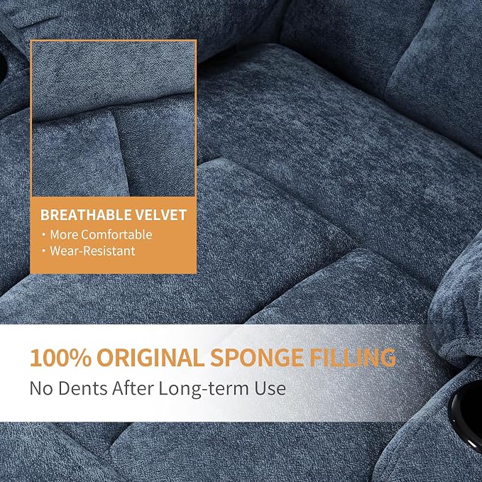 Power Lift Recliner for Elderly,Electric Recliner Chair with Massage & Heating for Adults, USB Charging, Cup Holders, Side Pocket, Living Room Sofa L1288 (Navy Blue)