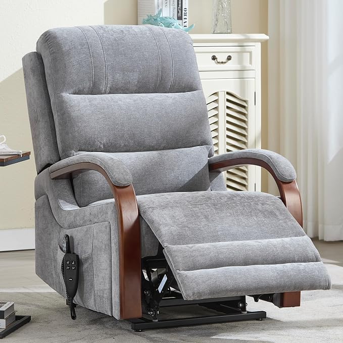 Trustyue Power Lift Recliner Chair, 180° Lay Flat Recliner, Lift Chair with Massage and Heat, Standing Assistance, Living Room Chair for Elderly People Chenille, Grey