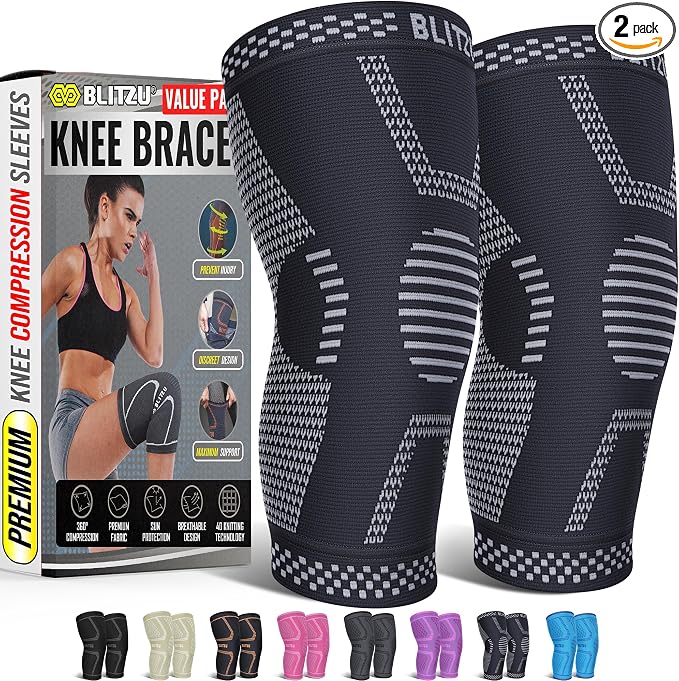 Knee Brace for Meniscus Tear 2 Pack, Knee Compression Sleeve for Men and Women, Knee Support for Arthritis, Swelling, Inflammation, ACL, Pain Relief, Running, Workout, Sports and Recovery Jet Black L