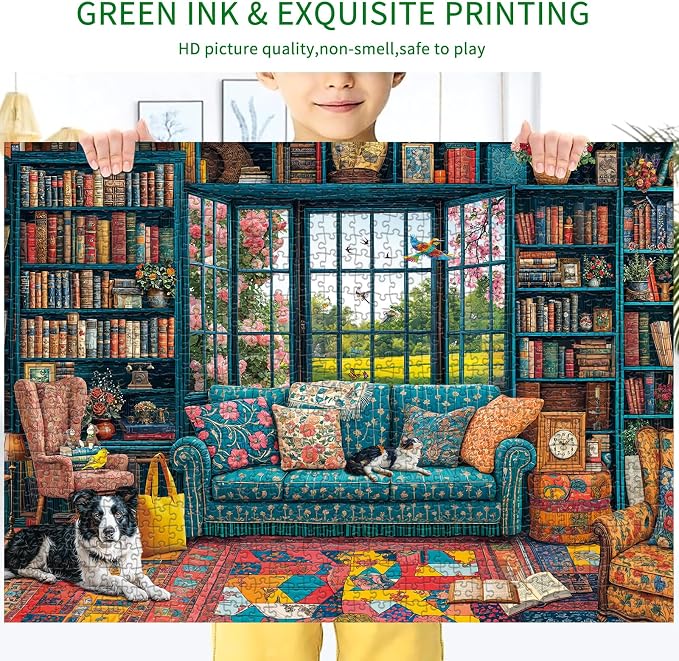 Puzzles for Adults 1000 Pieces,Cozy Study Jigsaw Puzzle with 1:1 HD Poster, Perfect Interlocking No Dust, Stress Relief Ideal Gift for Family Games