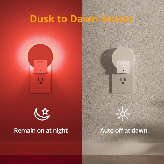Red Plug in LED Backlit Night Light, Auto Dusk to Dawn Sensor, 1-50 LM Dimmable Sleep Aid Nightlight Indoor for Bedroom, Kids Room, Elderly Housing, Bathroom, Kitchen, Stairs, Hallway, 4 Pack