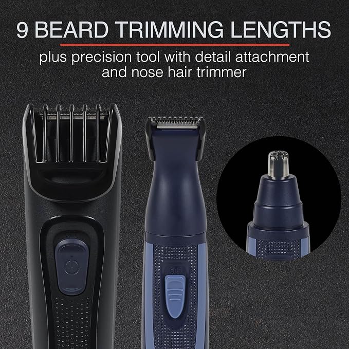 Remington Rechargeable Beard Trimmer Kit for Mustaches, Nose Hair, and Light Detailing and Grooming with Bonus Battery Nose Trimmer