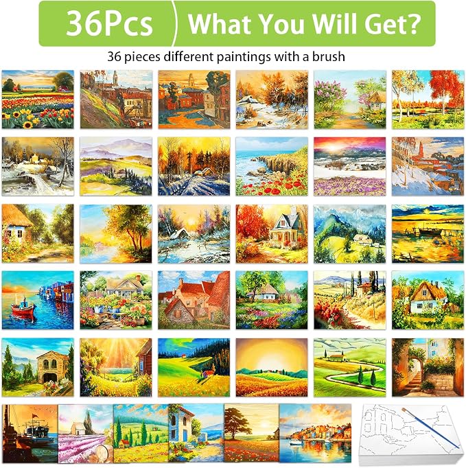 36Pcs Dementia Activities for Seniors, Reusable No Mess Art Kit,Water Painting Coloring Set for Memory Therapy Activity, Relaxing Landscape Painting Set for Elderly & Alzheimer’s Patients (Scenery)