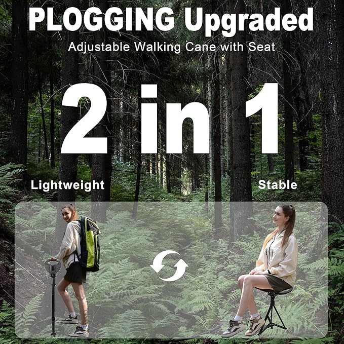 Adjustable Cane with Seat Folding Lightweight, Portable Cane Chair for Adults & Seniors, Walking Stick with Seat for Travel Hiking, with Cushion Carry Bag