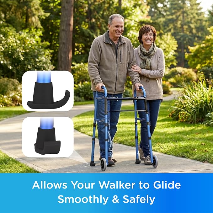 NOVA Walker Skis Glides for Folding Walkers 4 Skis, Universal Walker Accessories, Tennis Ball Replacement, Durable Easy-Glide Mobility Aid, Two Pairs (4 Skis), Black