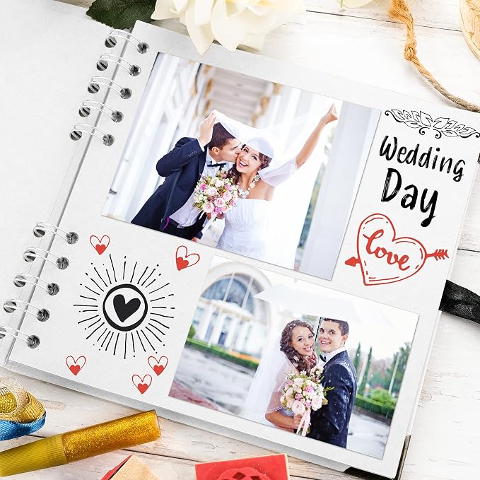 Bstorify Square Scrapbook Photo Albums 36 Pages (7 X 7 Inch) White Thick Paper, Hardcover, Metal Corners, Ribbon Closure - Ideal for Your Scrapbooking Albums, Art & Craft Projects