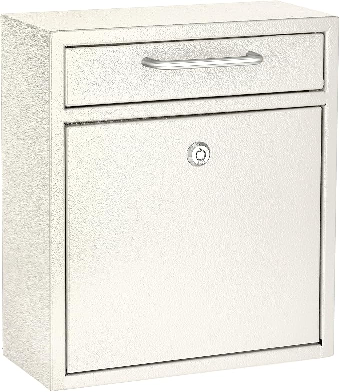 AdirOffice Ultimate Drop Box Wall-Mounted Mailbox - Hanging Secured Postbox - Durable Spacious Key - Perfect for After Hours Deposits Payments Key and Letter Drops (White, Large) (White, Large)