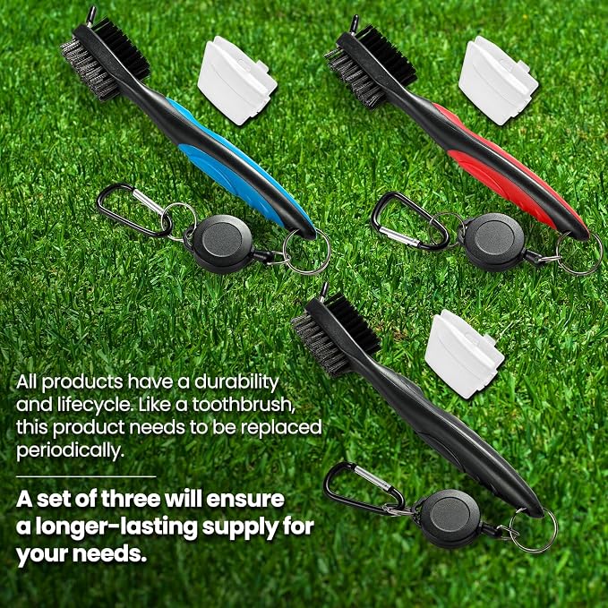 POIKSHARK Golf Club Brush and Club Groove Cleaner with Retractable Zip-line and Aluminum Carabiner Cleaning Tools