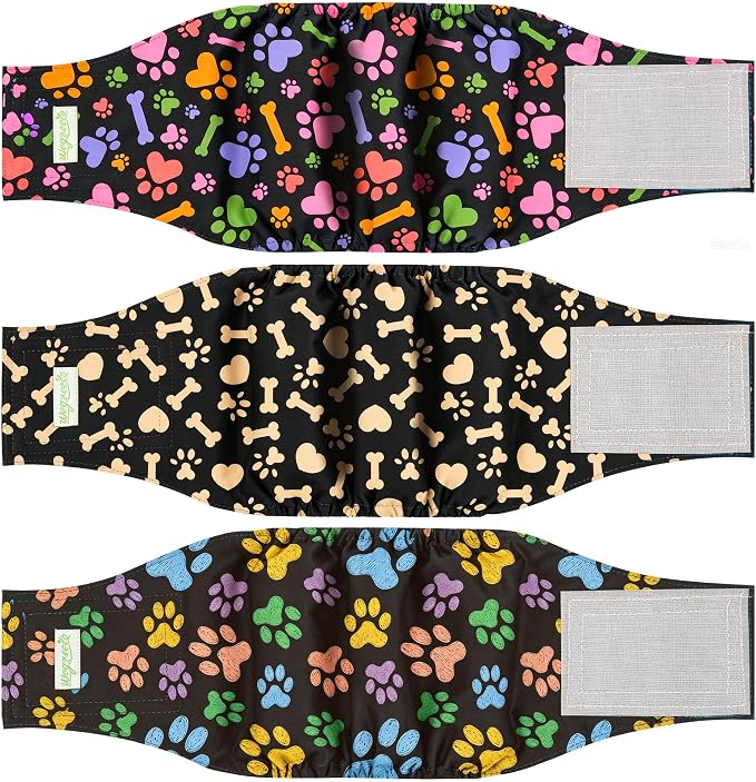 Wegreeco Washable Dog Diaper Male (Pack of 3) - Washable Male Dog Belly Wrap (Colorful Footprints, Small)