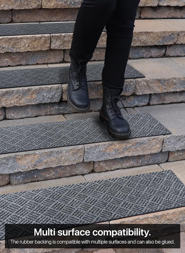 FINEHOUS Outdoor Stair Treads Non-Slip 35”x10” (6-Pack) – Carpet Treads with Rubber Backing Diamond Grey