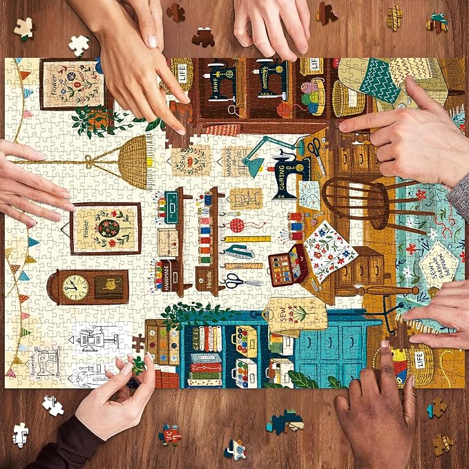 1000 Piece Jigsaw Puzzles for Adults, Sewing Room Puzzle with 1:1 HD Poster, Precise Interlocking, Letter Markings on Back, Dust-Free, Stress Relief & Ideal Family Game Gift