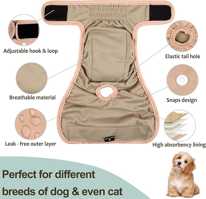 Washable Female Dog Diapers - Premium Reusable Diapers for Doggie in Heat - Highly Absorbent Dog Diapers Female for Pet Incontinence with Adjustable Snaps Pink, M