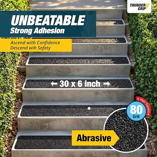 Outdoor Stair Treads Non-Slip 30" x 6" 12-Pack Waterproof 80-Grit Grip Tape