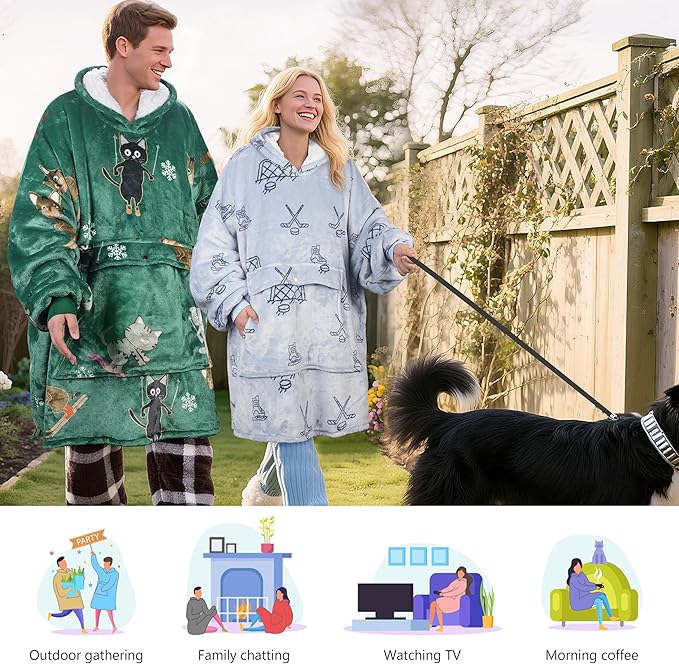 Catalonia Oversized Blanket Hoodie Sweatshirt, Wearable Sherpa Lounging Pullover for Adults Women Men