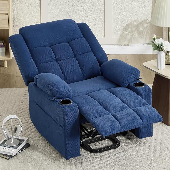 Power Lift Chair Recliners for Elderly with Heat and Massage, Recliner Chairs for Adults, Upgraded Fabric Recliner with USB & Type-C Charge Port, Cup Holders,Navy Blue,L9912