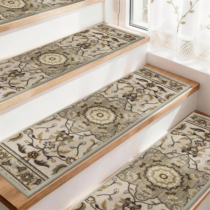 COSY HOMEER Stair Treads for Wooden Steps Non Slip Washable 8" X 30" 15pcs | Self Adhesive,Peel and Stick,Soft Carpet Stair Treads for Kids,Elder,Pet,Residue Free,Reusable Stair Runner,Multi-Surface Use