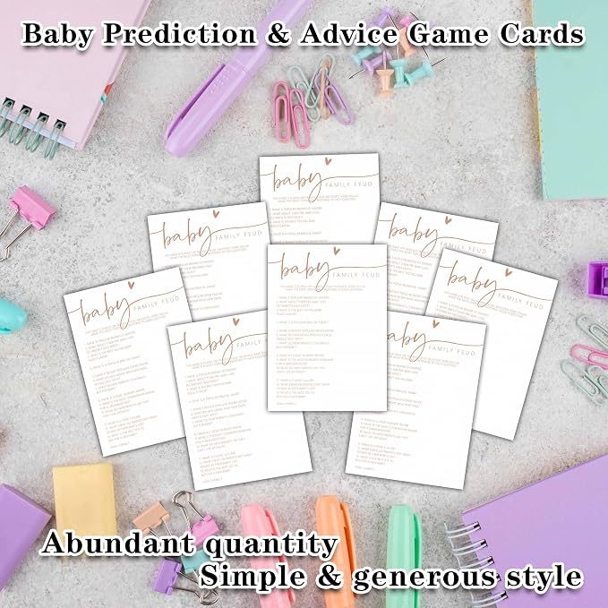 Baby Shower Games Cards, Baby Family Feud, Minimalism Boy or Girl Baby Gender Reveal Party Favors Decorations and Supplies, 25 Pcs Double-Sided - C06
