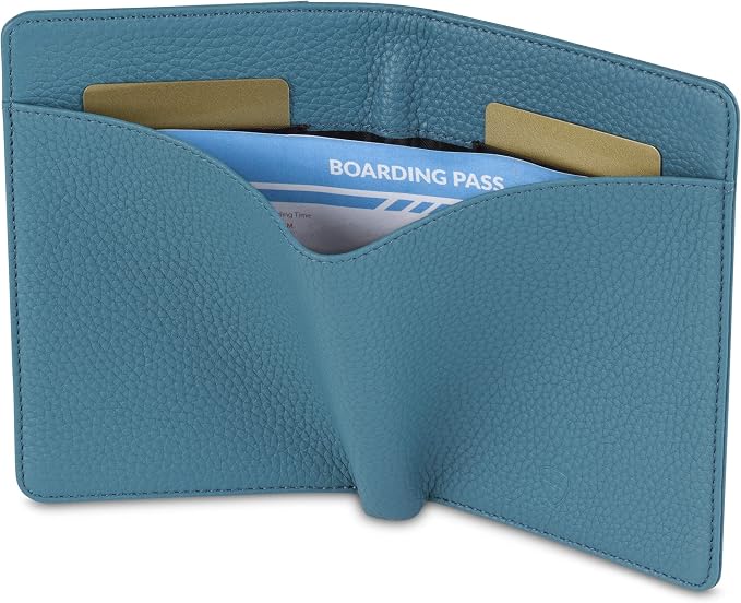 Vaultskin KENSINGTON Passport Holder for Travel, RFID Wallet (Turquoise) | Slim genuine leather book cover, small case for men and women, inner sleeve, cards, cash, scan blocking protection, gift box