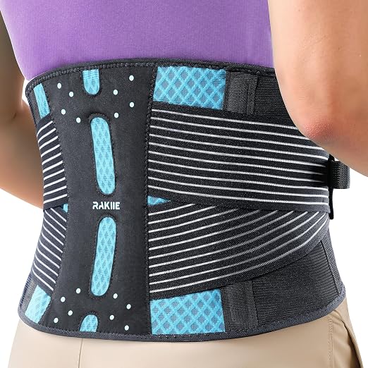 Rakiie Slim Back Brace for Lower Back Pain Relief, Lightweight & Breathable Back Support Brace for Men Women, Ergonomic Light Lumbar Support for Everyday Wear, Sky Blue S