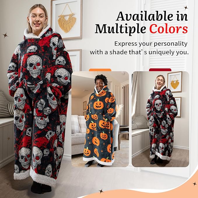 Blanket Hoodie, Long Hooded Blanket Sweatshirt as Birthday Gifts for Women Men, Long Wearable Blanket for Women Men.