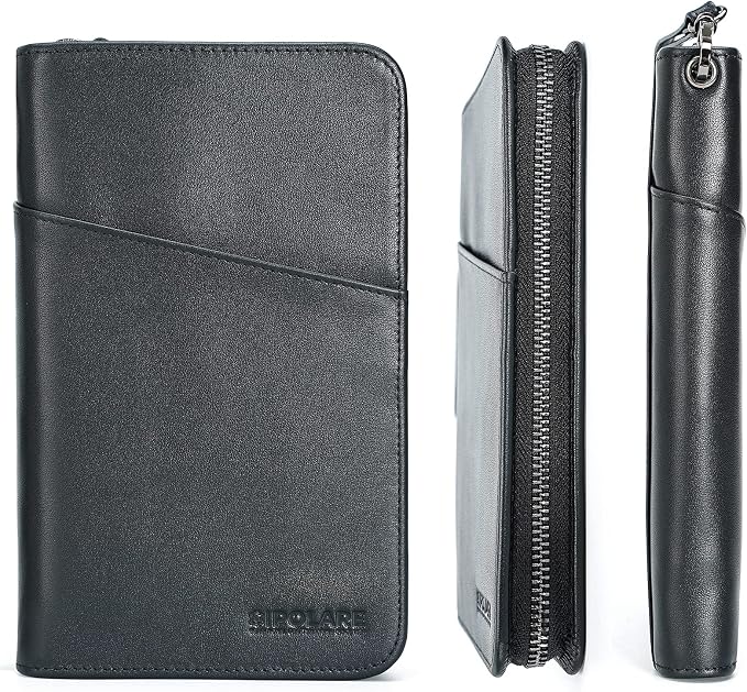 Polare Full Grain Leather Passport Holder Cover Case for Men and Women RFID Blocking Family Travel Wallet Holds 6 Passports (Black)