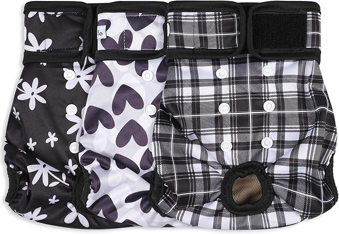 Female Dog Diapers - Premium Reusable Diapers for Doggie in Heat - Highly Absorbent for Pet Incontinence with Adjustable Snaps Black, XL