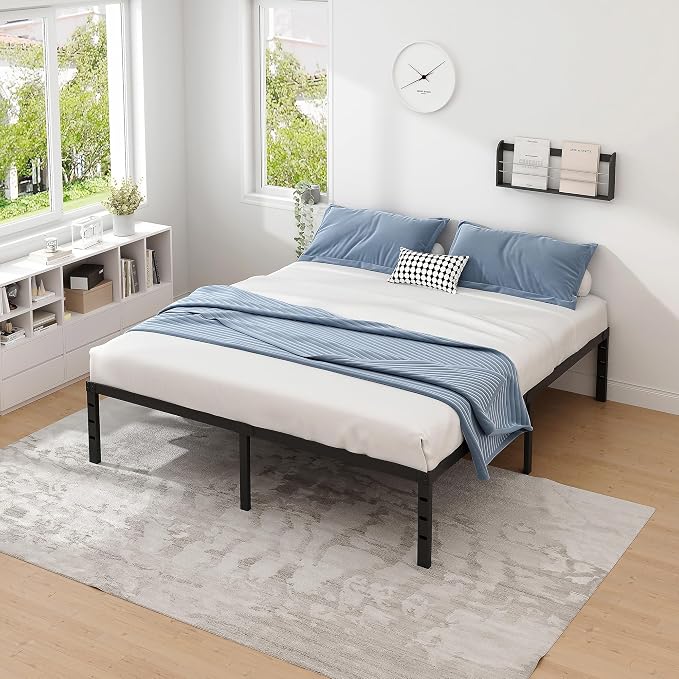 NEW JETO Metal Bed Frame,King Size Bed Frame with Storage Space,12 Inch | Heavy Duty Sturdy Mattress Foundation,Easy Assembly,No Box Spring Needed,Black