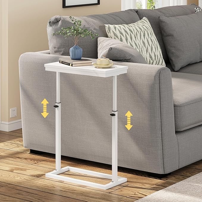 TUTOTAK End Table, Side Table, Tall Couch Table, Sofa Table, Set of 2 | for living Room, Bedroom, White TB01BW0832