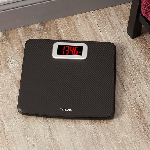 Taylor Digital Bathroom Scale, Body Weight Scale 400 LB Capacity, Carbon Fiber Anti-Slip Mat, 11.8 x 11.8 Inch Platform, Black