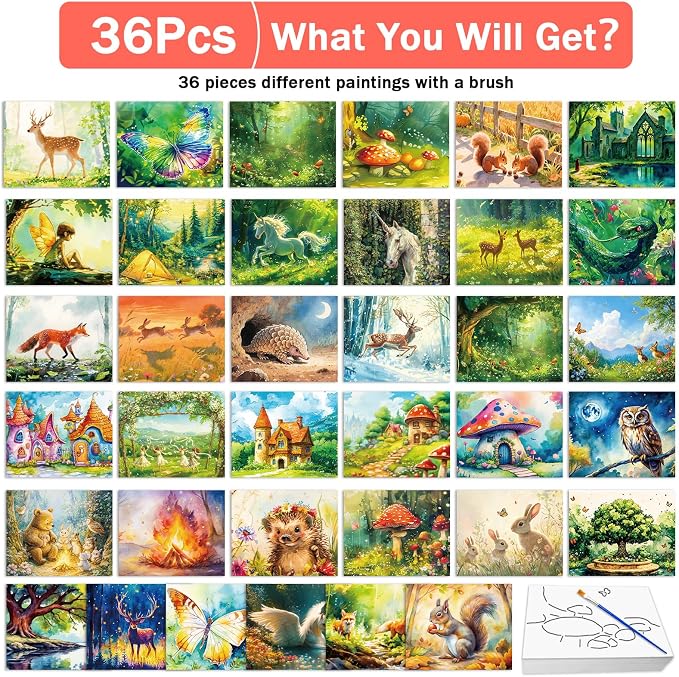 36Pcs Dementia Activities for Seniors,Reusable Water Coloring Set for Dementia Memories Activities, Adults Seniors Toys Games with Painting Brush Drawing Gifts (Forest)