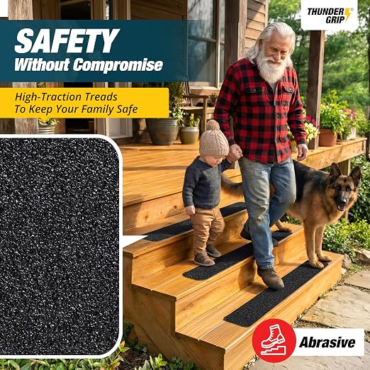 Outdoor Stair Treads Non-Slip 24" x 4" 8-Pack Waterproof 80-Grit Grip Tape