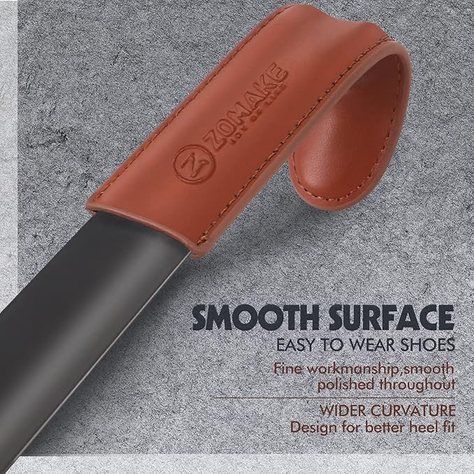 ZOMAKE Shoe Horn Long Handle for Seniors Men Women,Metal Long Shoehorn for Boots,16.5" Shoe Spoon Helper(Brown Handle)