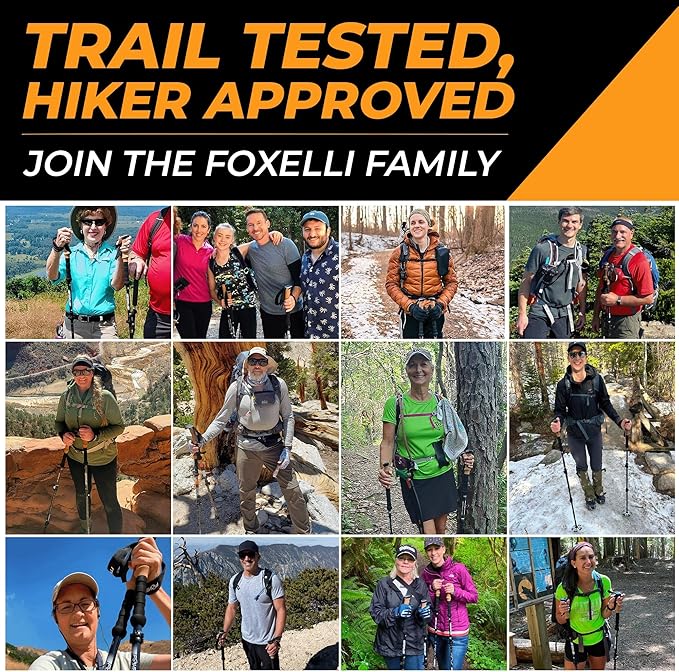 Foxelli Carbon Fiber Trekking Poles – Lightweight Collapsible Hiking Poles with Cork Grips, Quick Flip Locks & All-Terrain Accessories – Adjustable Height Hiking Sticks for Men & Women