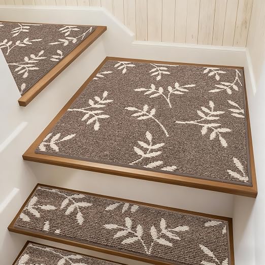 Non-Slip Landing Mat for Wooden Steps Indoor,Carpet Stair Treads | 30"x 30" Peel and Stick Soft Stair Rugs for Pets, Non Skid Wood Staircase Step Treads Reusable,Stair Protectors, Brown