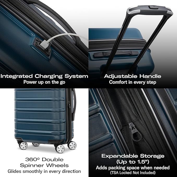 Omni 2 Airline Approved Carry-On Luggage – Stress-Free Size Meets 22x14x9" Requirements – For Fast Trips & Avoiding Baggage Fees – Dual 360° Spinner Wheels, USB Power Hub, Expands 1.5” – Lagoon Blue