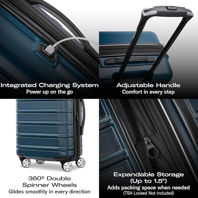 Omni 2 Airline Approved Carry-On Luggage – Stress-Free Size Meets 22x14x9" Requirements – For Fast Trips & Avoiding Baggage Fees – Dual 360° Spinner Wheels, USB Power Hub, Expands 1.5” – Nova Teal