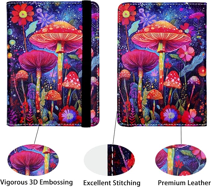 Passport Holder for Women and Men PU Leather Passport Cover for Travel (Mushroom)