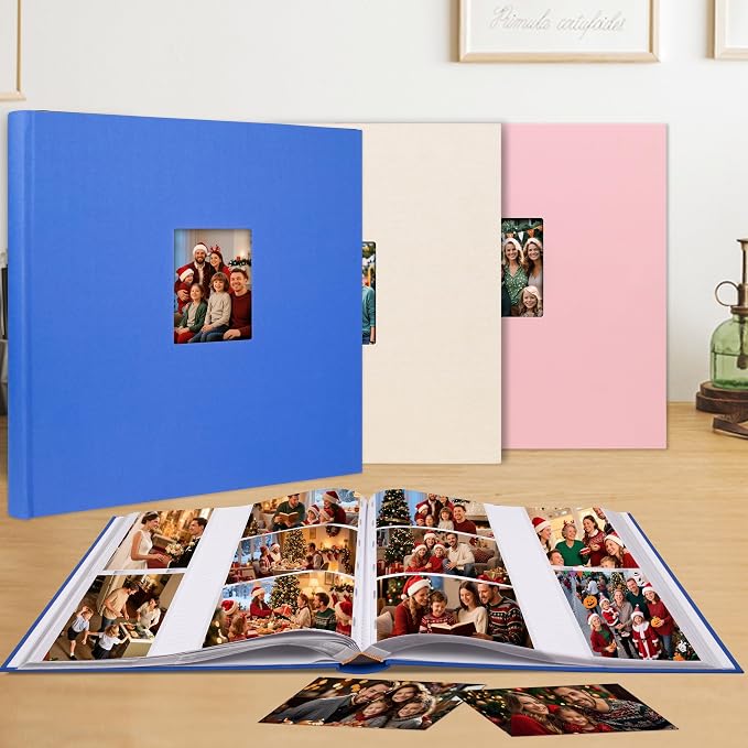 4x6 Photo Album Holds 600 Photos with Writing Space, Linen Cover Picture Book with Front Window for Family Wedding Baby Travel & Graduation Memories, Blue