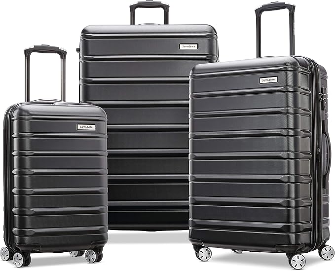 Samsonite Omni 2 Hardside 3 Piece Set - Includes Global Carry-On, Medium, & Large Checked Suitcases - 360° Dual Spinner Wheels - Integrated TSA Lock & Expansion - Amazon Exclusive - Midnight Black