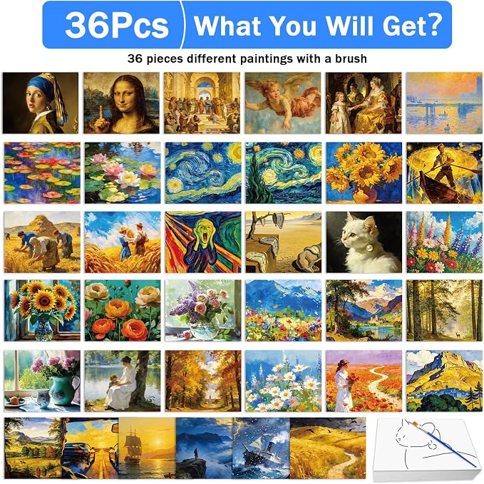 36Pcs Dementia Activities for Seniors,Reusable Water Coloring Set for Dementia Memories Activities, Adults Seniors Toys Games with Painting Brush Drawing Gifts (Famous Paintings of the World)