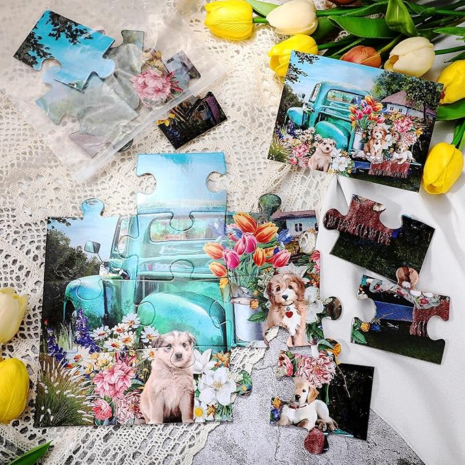 Kathfly 4 Pack 16 Large Jigsaw Puzzles Dementia Alzheimer's Products and Activities for Alzheimer's Cognitive Products Easy Puzzle for The Elderly Seniors with 1 Storage Bag, 4 Style(Classic)