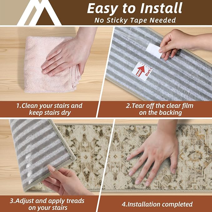 COSY HOMEER Stair Treads for Wooden Steps Non Slip Washable 8" X 30" 15pcs | Self Adhesive,Peel and Stick,Soft Carpet Stair Treads for Kids,Elder,Pet,Residue Free,Reusable Stair Runner,Multi-Surface Use