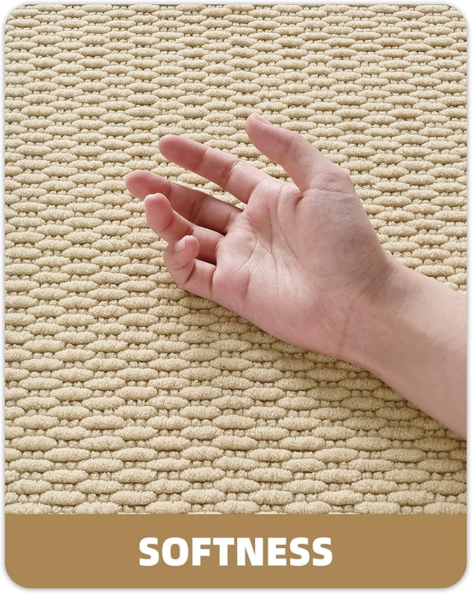 Color&Geometry Bathroom Rugs with Rubber Backing, Non Slip Machine Washable Bath Mat, Soft Absorbent Chenille Boho Carpet for Bathroom Floor, Tub and Shower,24"x36", Khaki