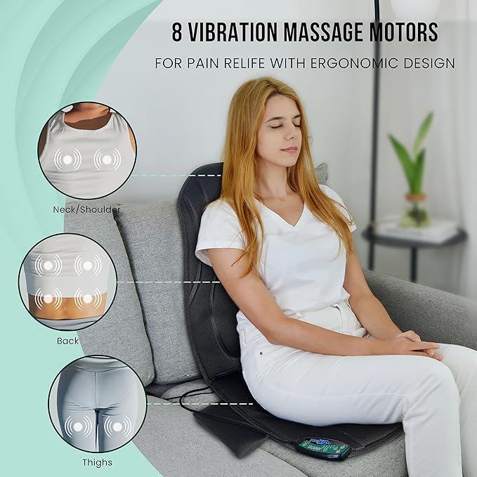 Snailax Vibration Back Massager with Heat, Seat Massager with 8 Vibrating Motors & 5 Modes, Chair Massager Cushion, Massage Pad for Chair, Office, Gifts for Lover