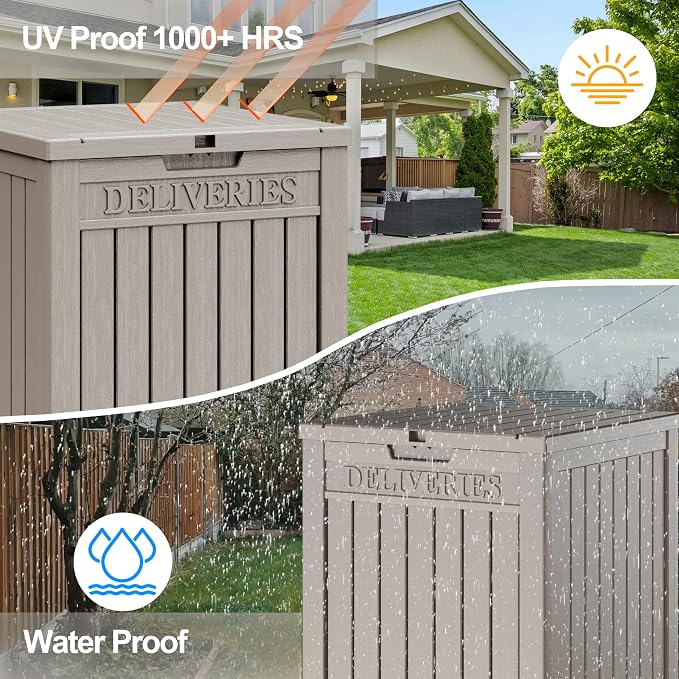 Package Delivery Box for Outside, 48 Gallon Storage with Lockable Secure, Large Double Wall Resin Outdoor Package Delivery Waterproof Deck