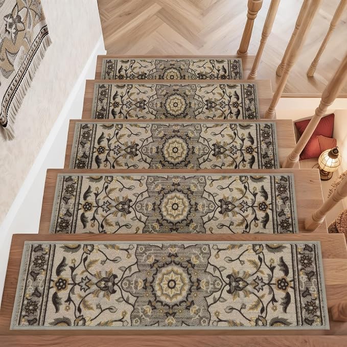 COSY HOMEER Stair Treads for Wooden Steps Non Slip Washable 8" X 30" 15pcs | Self Adhesive,Peel and Stick,Soft Carpet Stair Treads for Kids,Elder,Pet,Residue Free,Reusable Stair Runner,Multi-Surface Use