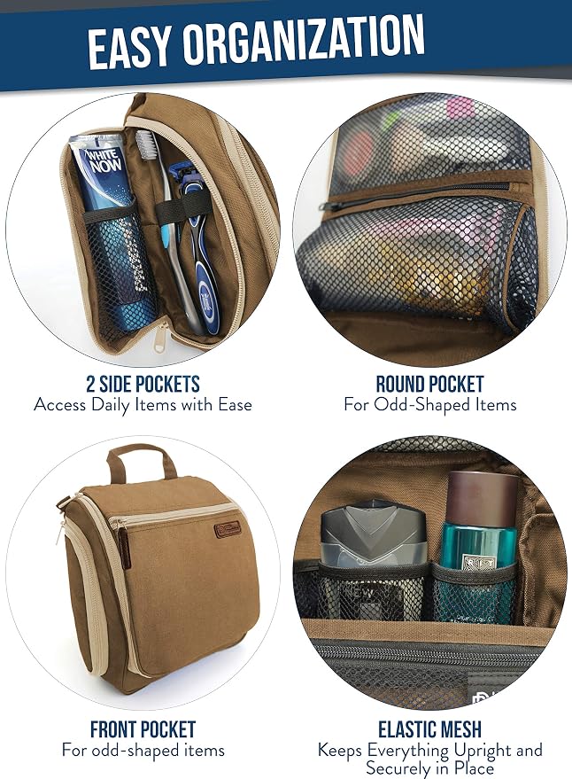 D&D Wanderlust D&D Hanging Travel Toiletry Bag for Men and Women – Cosmetics, Makeup and Toiletries Organizer Kit with 10 Compartments