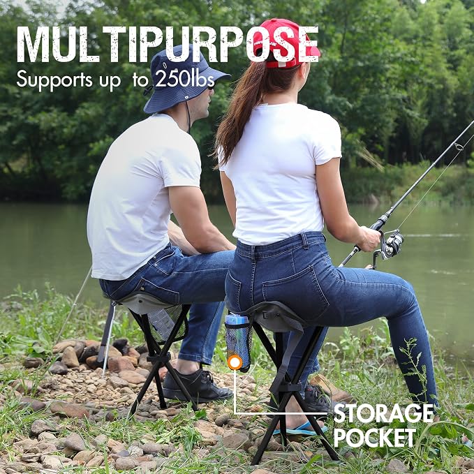 Portal Tall Folding Tripod Stool Portable Tripod Chair for Outdoor Camping | Portable Outdoor Design; Durable Construction; Easy Setup & Storage;Color: Gray