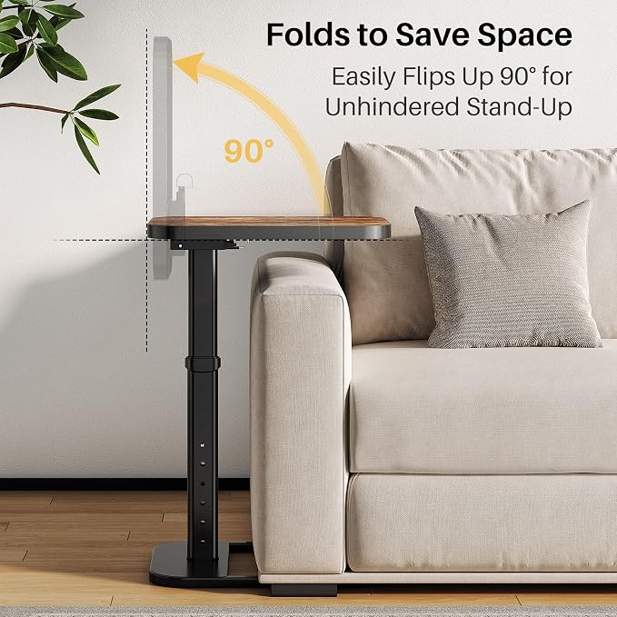 Adjustable Height TV Tray Table for Couch, Flip-Top Design | 19"-30" Height Range, 9-Position Lock System, Rounded Corners, Laptop Table, Snack Table, For Living Room & Bedroom